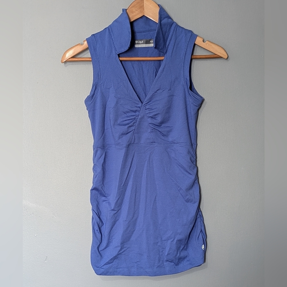Lija‎ Royal Blue Ruched Sides Textured Collard Golf Athletic Tank Top Women's XS